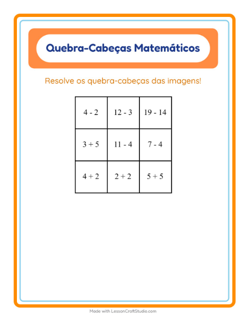 Pré-visualização da ficha de Quebra-cabeça Matemático com Criaturas da floresta para 1º ano do ensino fundamental