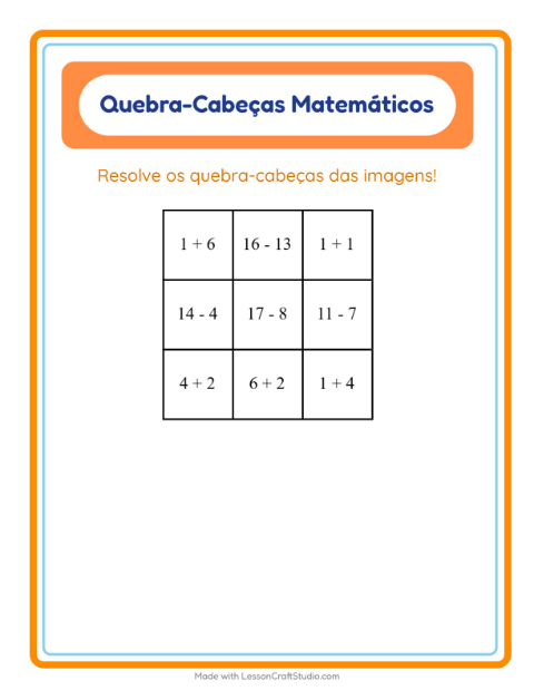 Pré-visualização da ficha de Quebra-cabeça Matemático com Dia de Ação de Graças para 1º ano do ensino fundamental