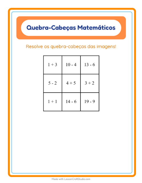 Pré-visualização da ficha de Quebra-cabeça Matemático com Diversos para 1º ano do ensino fundamental