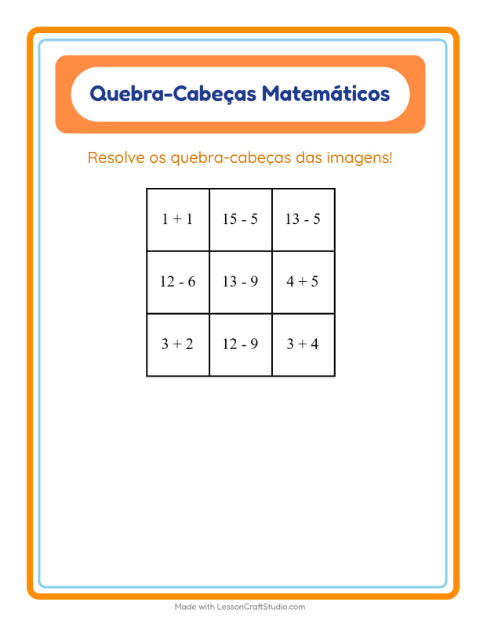 Pré-visualização da ficha de Quebra-cabeça Matemático com Ferramentas para 1º ano do ensino fundamental