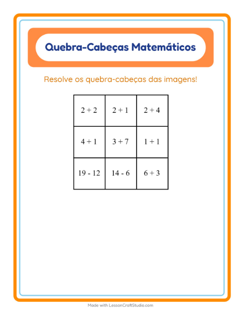 Pré-visualização da ficha de Quebra-cabeça Matemático com Formas para 1º ano do ensino fundamental