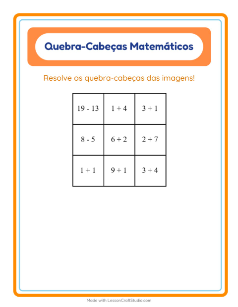 Pré-visualização da ficha de Quebra-cabeça Matemático com Frutas para 1º ano do ensino fundamental
