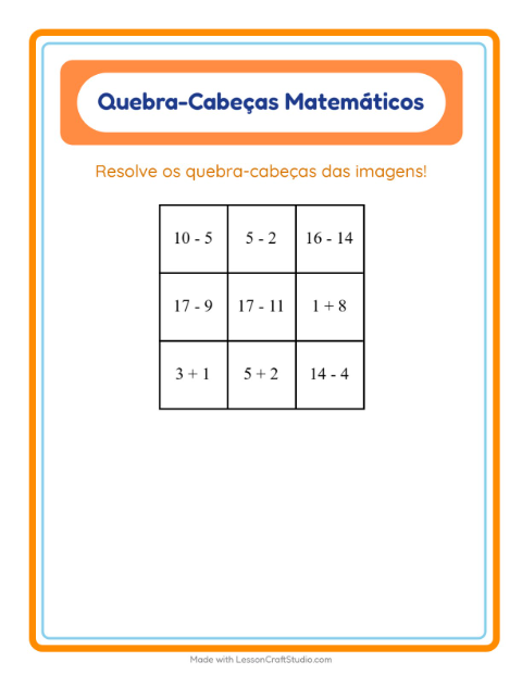 Pré-visualização da ficha de Quebra-cabeça Matemático com Inverno para 1º ano do ensino fundamental