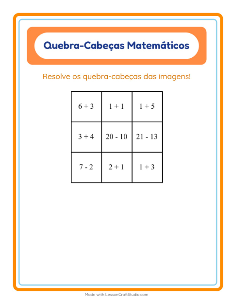 Pré-visualização da ficha de Quebra-cabeça Matemático com Móveis para 1º ano do ensino fundamental