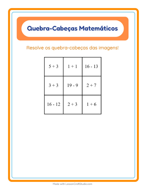 Pré-visualização da ficha de Quebra-cabeça Matemático com Partes do corpo para 1º ano do ensino fundamental