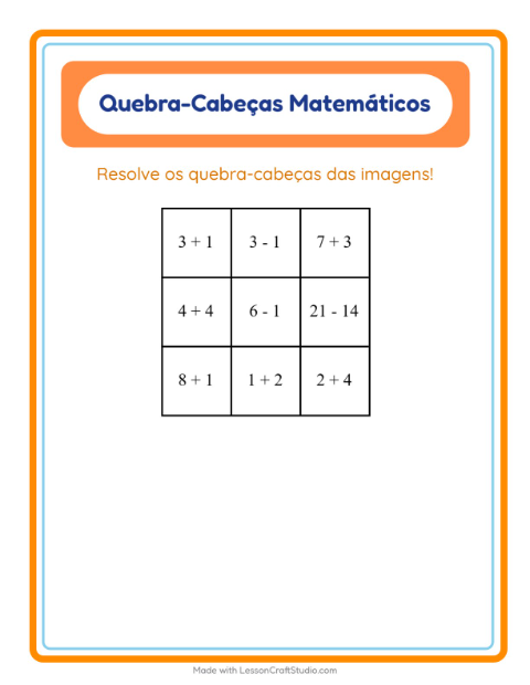 Pré-visualização da ficha de Quebra-cabeça Matemático com Pássaros para 1º ano do ensino fundamental