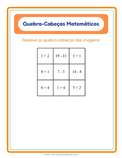 Pré-visualização da ficha de Quebra-cabeça Matemático com Praia para 1º ano do ensino fundamental
