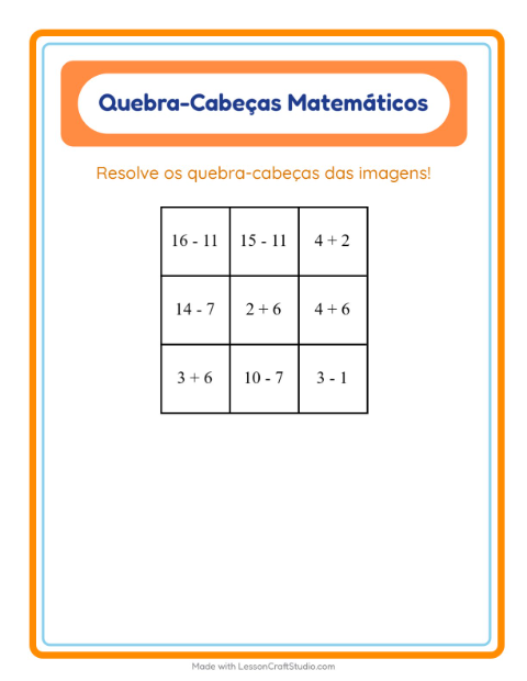 Pré-visualização da ficha de Quebra-cabeça Matemático com Profissões para 1º ano do ensino fundamental