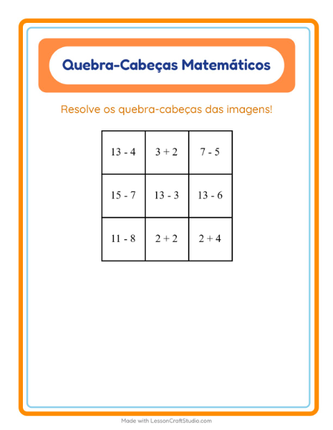 Pré-visualização da ficha de Quebra-cabeça Matemático com Répteis e anfíbios para 1º ano do ensino fundamental