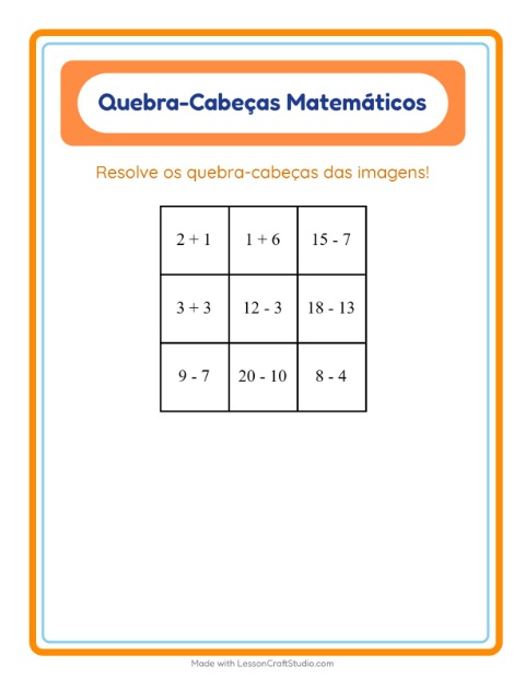 Pré-visualização da ficha de Quebra-cabeça Matemático com Sobremesas e doces para 1º ano do ensino fundamental