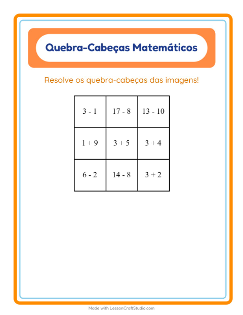 Pré-visualização da ficha de Quebra-cabeça Matemático com Utensílios de cozinha para 1º ano do ensino fundamental