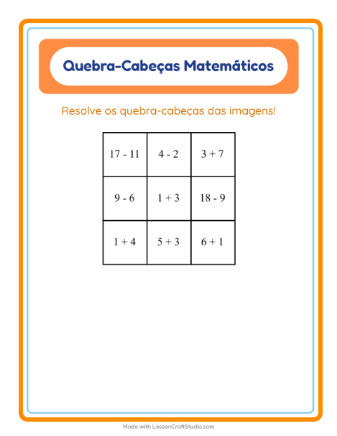 Pré-visualização da ficha de Quebra-cabeça Matemático com Vegetais para 1º ano do ensino fundamental
