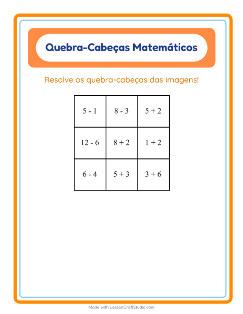 Pré-visualização da ficha de Quebra-cabeça Matemático com Verão para 1º ano do ensino fundamental