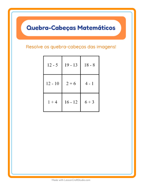 Pré-visualização da ficha de Quebra-cabeça Matemático com Vida marinha para 1º ano do ensino fundamental