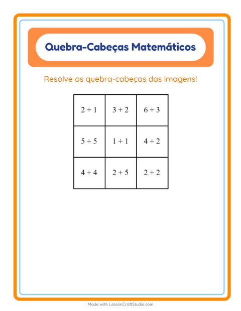 Pré-visualização da ficha de Quebra-cabeça Matemático com Acampamento para 1º ano do ensino fundamental