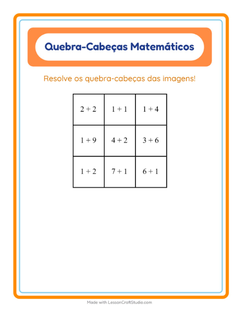 Pré-visualização da ficha de Quebra-cabeça Matemático com Acessórios para 1º ano do ensino fundamental