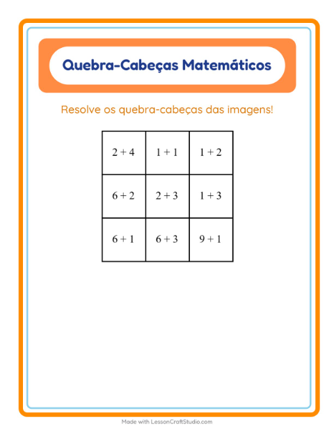 Pré-visualização da ficha de Quebra-cabeça Matemático com Animais de estimação para 1º ano do ensino fundamental