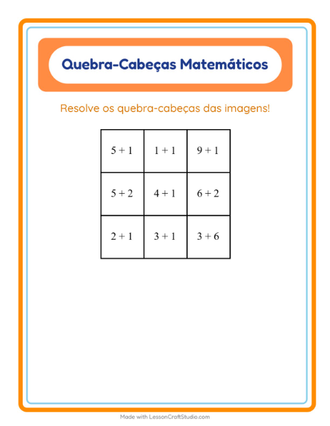 Pré-visualização da ficha de Quebra-cabeça Matemático com Atividades para 1º ano do ensino fundamental