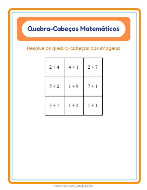Pré-visualização da ficha de Quebra-cabeça Matemático com Café da manhã para 1º ano do ensino fundamental