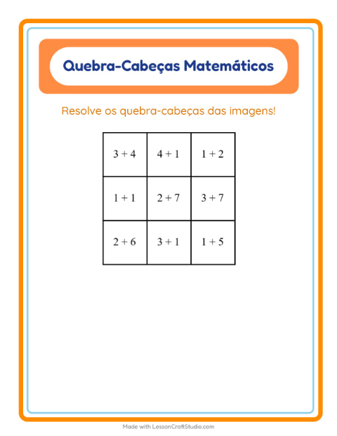 Pré-visualização da ficha de Quebra-cabeça Matemático com Correios para 1º ano do ensino fundamental