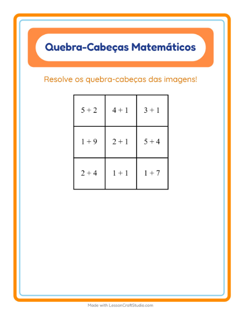 Pré-visualização da ficha de Quebra-cabeça Matemático com Dinossauros para 1º ano do ensino fundamental