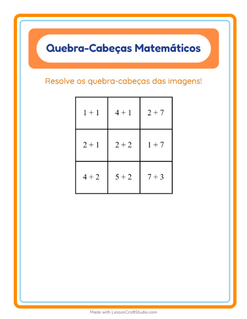 Pré-visualização da ficha de Quebra-cabeça Matemático com Diversos para 1º ano do ensino fundamental