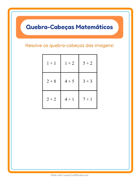 Pré-visualização da ficha de Quebra-cabeça Matemático com Emoções para 1º ano do ensino fundamental