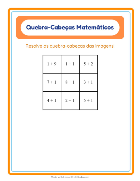 Pré-visualização da ficha de Quebra-cabeça Matemático com Frutas para 1º ano do ensino fundamental