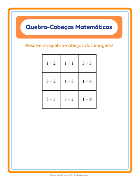 Pré-visualização da ficha de Quebra-cabeça Matemático com Partes do corpo para 1º ano do ensino fundamental
