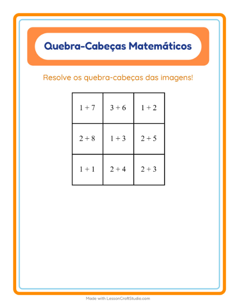 Pré-visualização da ficha de Quebra-cabeça Matemático com Páscoa para 1º ano do ensino fundamental