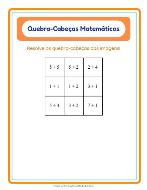 Pré-visualização da ficha de Quebra-cabeça Matemático com Pássaros para 1º ano do ensino fundamental