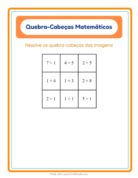 Pré-visualização da ficha de Quebra-cabeça Matemático com Praia para 1º ano do ensino fundamental