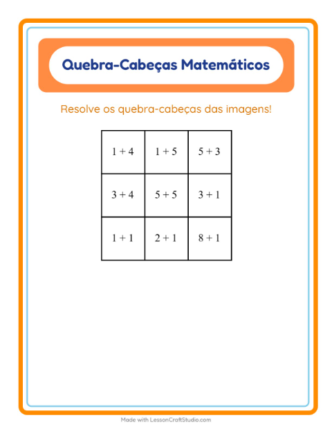 Pré-visualização da ficha de Quebra-cabeça Matemático com Répteis e anfíbios para 1º ano do ensino fundamental