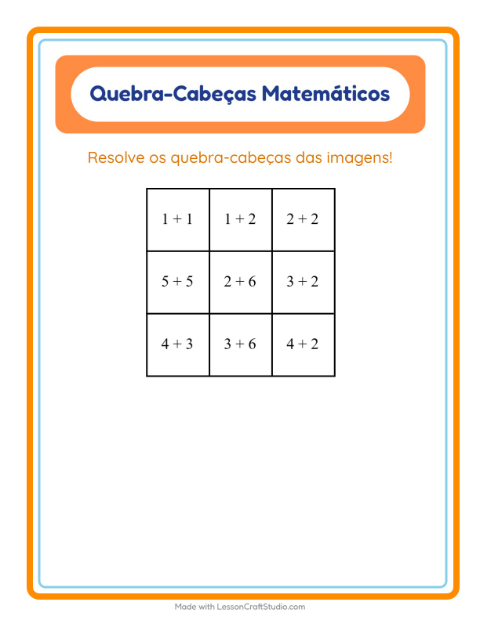 Pré-visualização da ficha de Quebra-cabeça Matemático com Veículos para 1º ano do ensino fundamental