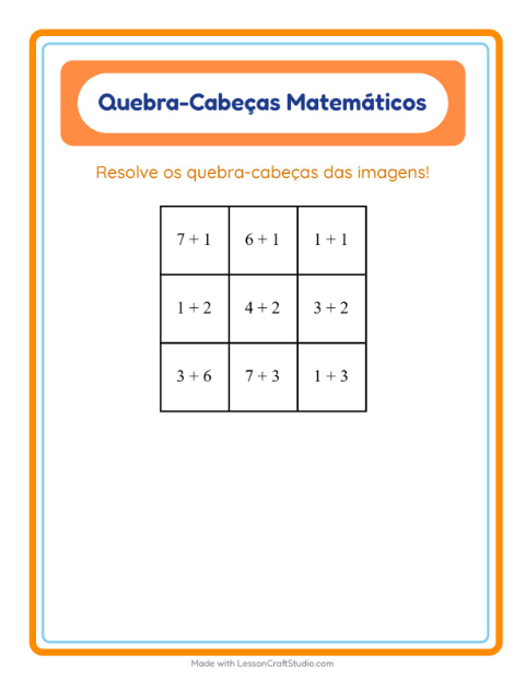 Pré-visualização da ficha de Quebra-cabeça Matemático com Vida marinha para 1º ano do ensino fundamental