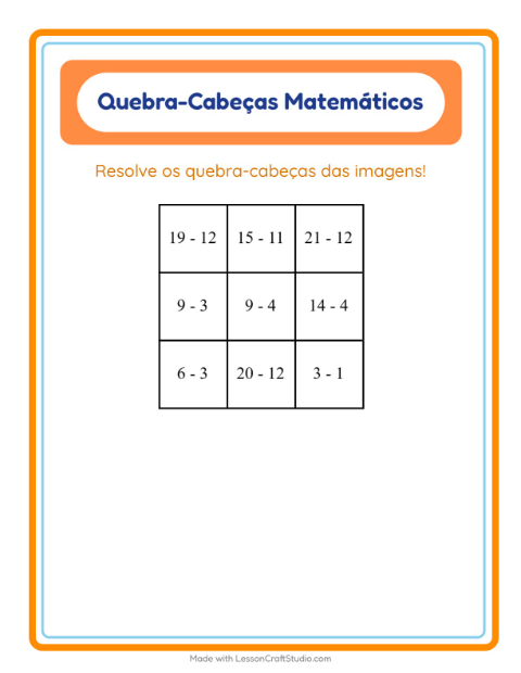 Pré-visualização da ficha de Quebra-cabeça Matemático com 4 de Julho para 1º ano do ensino fundamental