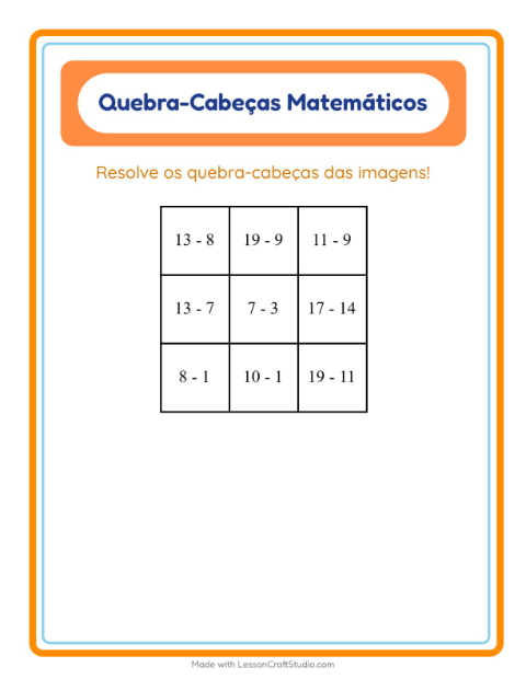 Pré-visualização da ficha de Quebra-cabeça Matemático com Acampamento para 1º ano do ensino fundamental