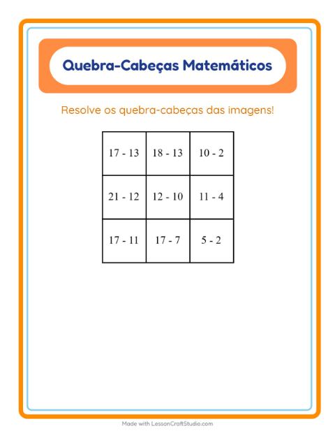 Pré-visualização da ficha de Quebra-cabeça Matemático com Animais para 1º ano do ensino fundamental