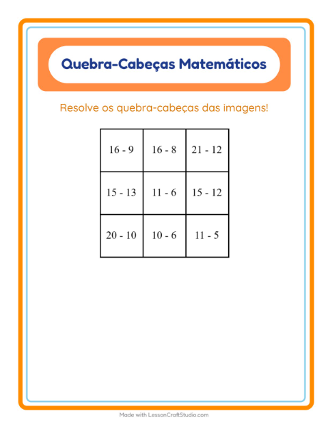 Pré-visualização da ficha de Quebra-cabeça Matemático com Animais da fazenda para 1º ano do ensino fundamental