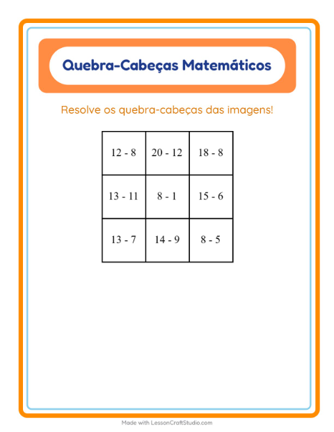 Pré-visualização da ficha de Quebra-cabeça Matemático com Animais do zoológico para 1º ano do ensino fundamental