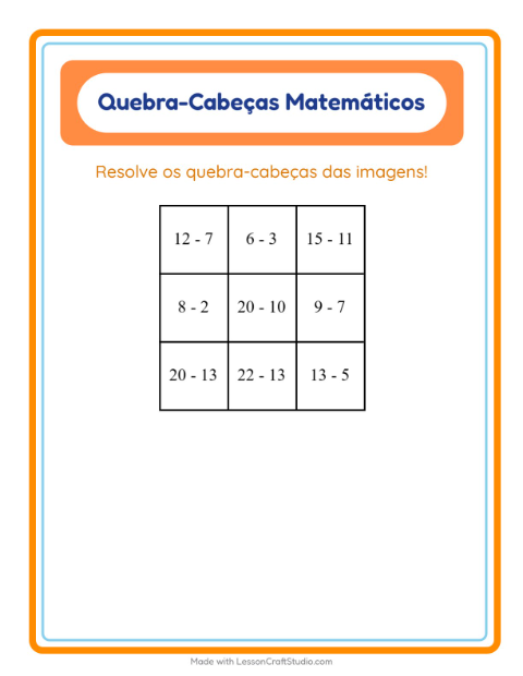 Pré-visualização da ficha de Quebra-cabeça Matemático com Atividades para 1º ano do ensino fundamental