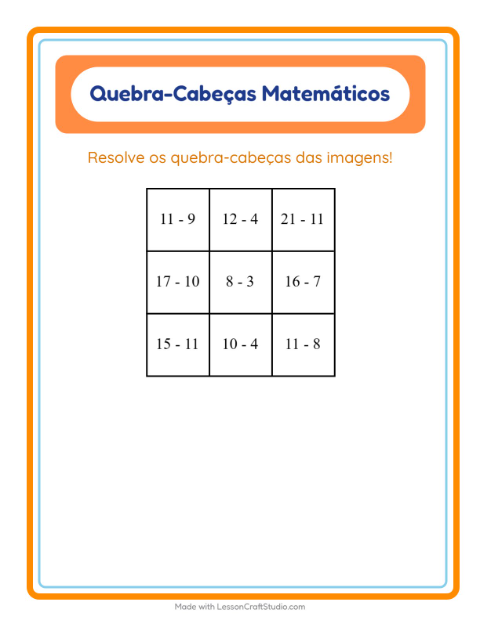 Pré-visualização da ficha de Quebra-cabeça Matemático com Brinquedos para 1º ano do ensino fundamental