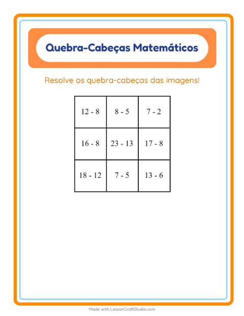 Pré-visualização da ficha de Quebra-cabeça Matemático com Café da manhã para 1º ano do ensino fundamental