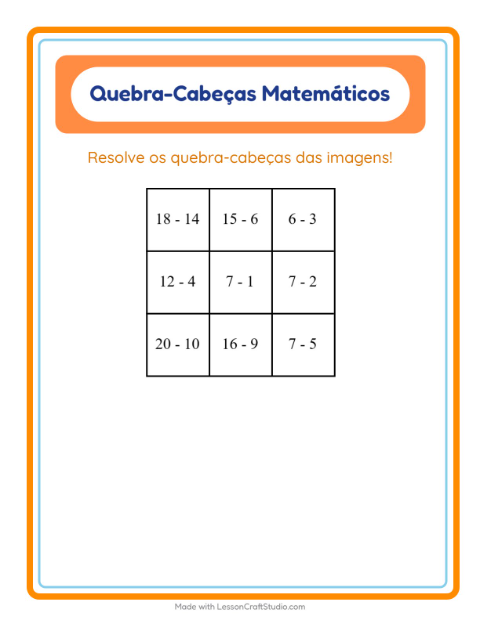 Pré-visualização da ficha de Quebra-cabeça Matemático com Clima para 1º ano do ensino fundamental