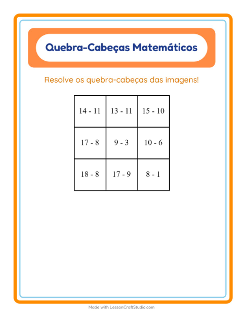 Pré-visualização da ficha de Quebra-cabeça Matemático com Criaturas da floresta para 1º ano do ensino fundamental