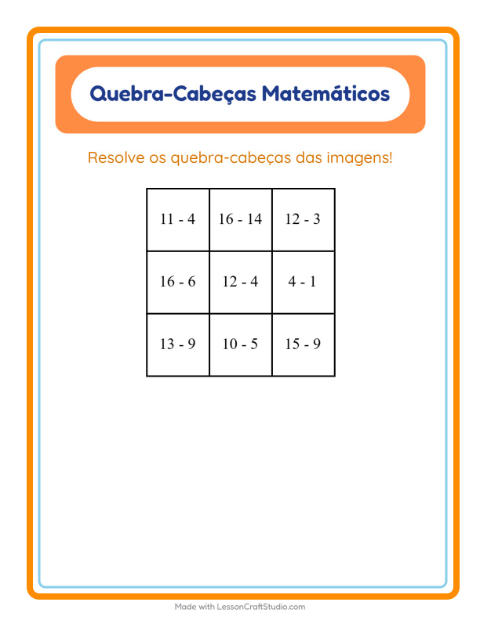 Pré-visualização da ficha de Quebra-cabeça Matemático com Dia de Ação de Graças para 1º ano do ensino fundamental
