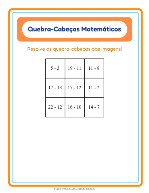 Pré-visualização da ficha de Quebra-cabeça Matemático com Dinossauros para 1º ano do ensino fundamental