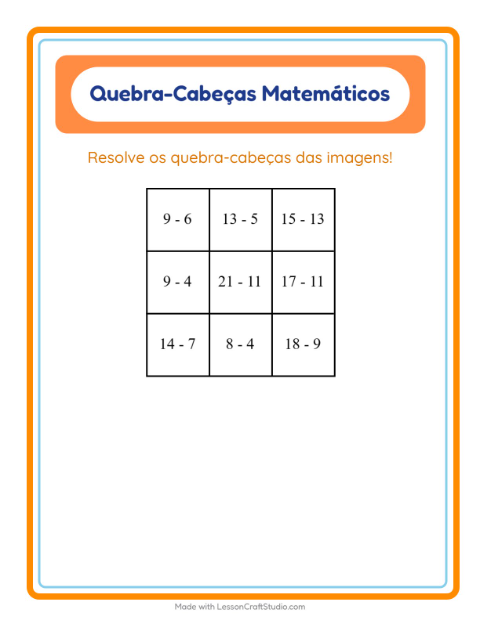 Pré-visualização da ficha de Quebra-cabeça Matemático com Diversos para 1º ano do ensino fundamental