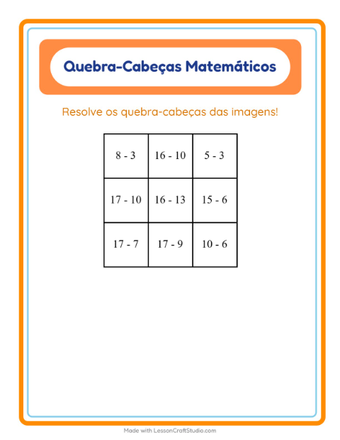 Pré-visualização da ficha de Quebra-cabeça Matemático com Emoções para 1º ano do ensino fundamental