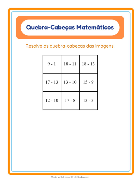 Pré-visualização da ficha de Quebra-cabeça Matemático com Hospital para 1º ano do ensino fundamental
